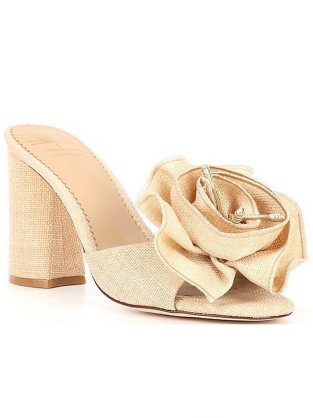 Elegant Beige Flower Mule Heels